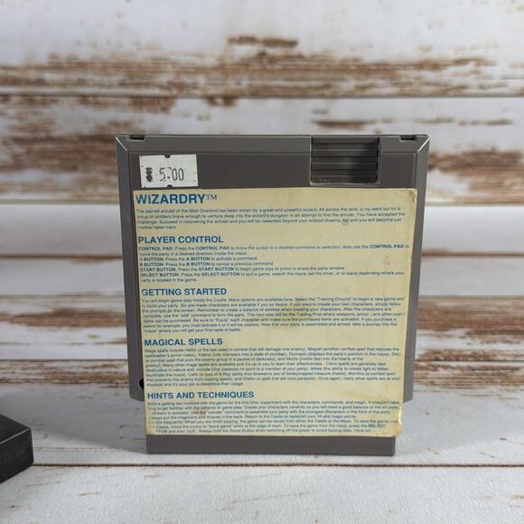 Wizardry (NES, 1990) Cartridge Only Cleaned Tested w/ Gameplay Hints on Label - Picture 2 of 3